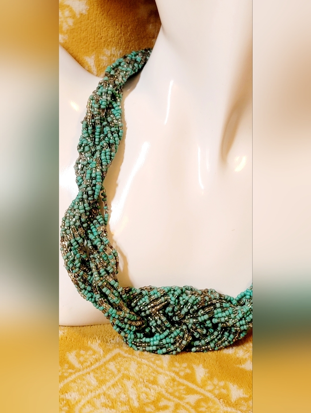 Vintage Hand Beaded Knot Chunky Silver And Turquoise Bib Multi Strand Necklace - Picture 2 of 6